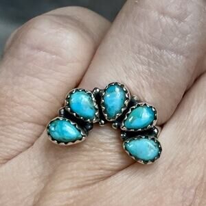 Southwestern Turquoise Ring Enhancer Adjustable 925 Cluster Guard Western Boho